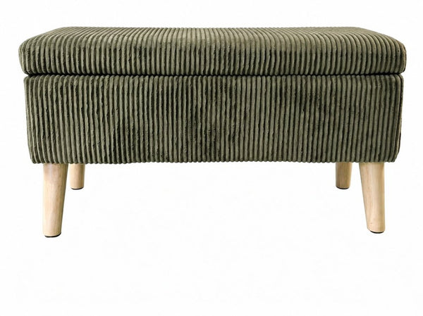 English Elm 32 Inch Ribbed Corduroy Flip Top Storage Ottoman Bench with Natural Wood Legs Green W2082P504441