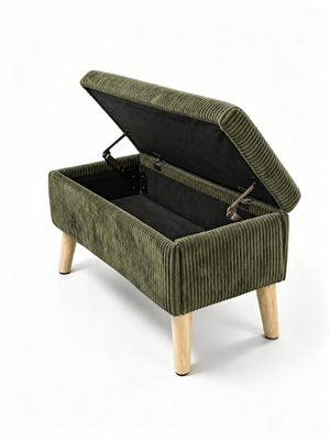 English Elm 32 Inch Ribbed Corduroy Flip Top Storage Ottoman Bench with Natural Wood Legs Green W2082P504441