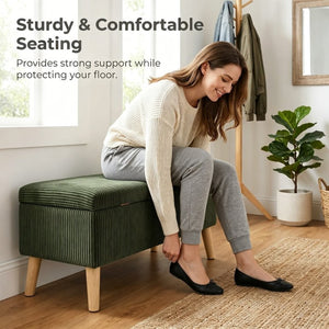 English Elm 32 Inch Ribbed Corduroy Flip Top Storage Ottoman Bench with Natural Wood Legs Green W2082P504441
