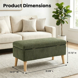 English Elm 32 Inch Ribbed Corduroy Flip Top Storage Ottoman Bench with Natural Wood Legs Green W2082P504441