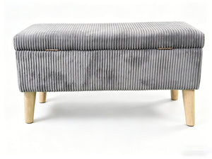 English Elm 32 Inch Ribbed Corduroy Flip Top Storage Ottoman Bench with Natural Wood Legs Grey W2082P504442