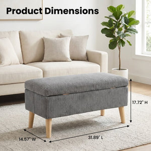 English Elm 32 Inch Ribbed Corduroy Flip Top Storage Ottoman Bench with Natural Wood Legs Grey W2082P504442