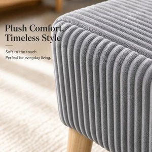 English Elm 32 Inch Ribbed Corduroy Flip Top Storage Ottoman Bench with Natural Wood Legs Grey W2082P504442