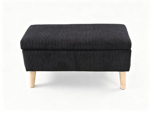 English Elm 32 Inch Ribbed Corduroy Flip Top Storage Ottoman Bench with Natural Wood Legs Black W2082P504448