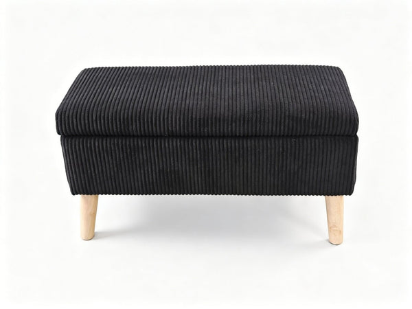 English Elm 32 Inch Ribbed Corduroy Flip Top Storage Ottoman Bench with Natural Wood Legs Black W2082P504448