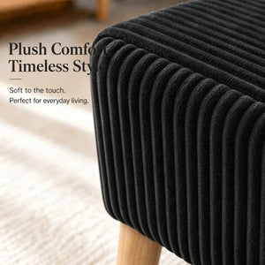 English Elm 32 Inch Ribbed Corduroy Flip Top Storage Ottoman Bench with Natural Wood Legs Black W2082P504448