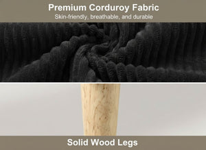 English Elm 32 Inch Ribbed Corduroy Flip Top Storage Ottoman Bench with Natural Wood Legs Black W2082P504448
