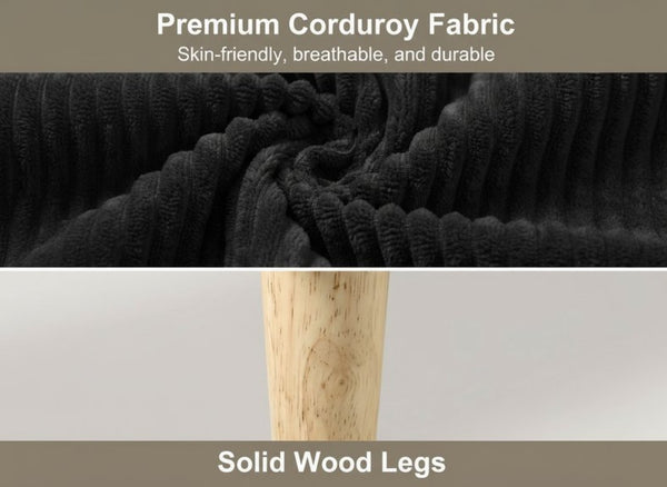 English Elm 32 Inch Ribbed Corduroy Flip Top Storage Ottoman Bench with Natural Wood Legs Black W2082P504448