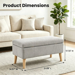 English Elm 32 Inch Ribbed Corduroy Flip Top Storage Ottoman Bench with Natural Wood Legs Beige W2082P504449