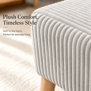 English Elm 32 Inch Ribbed Corduroy Flip Top Storage Ottoman Bench with Natural Wood Legs Beige W2082P504449