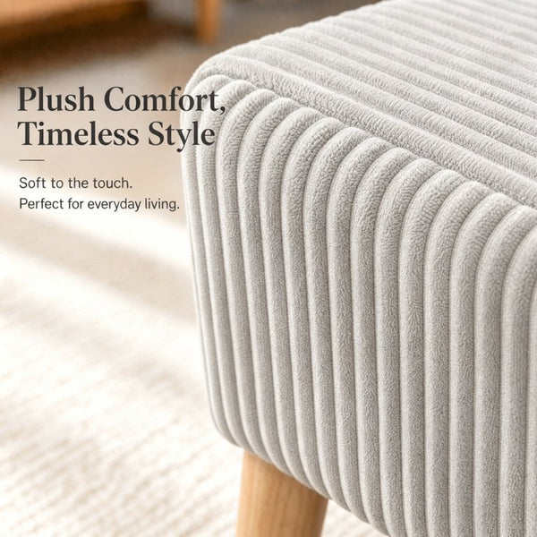 English Elm 32 Inch Ribbed Corduroy Flip Top Storage Ottoman Bench with Natural Wood Legs Beige W2082P504449