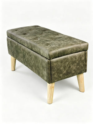 English Elm 32" Upholstered Storage Ottoman Bench with Removable Tray Lid for Bedroom or Living Room Green W2082P504454