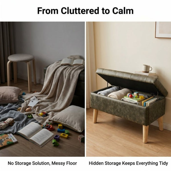 English Elm 32" Upholstered Storage Ottoman Bench with Removable Tray Lid for Bedroom or Living Room Green W2082P504454