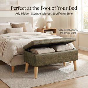 English Elm 32" Upholstered Storage Ottoman Bench with Removable Tray Lid for Bedroom or Living Room Green W2082P504454