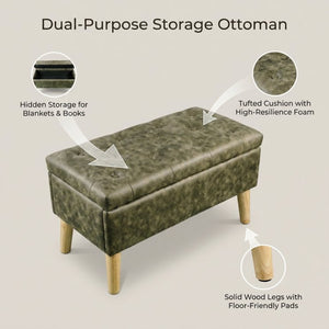 English Elm 32" Upholstered Storage Ottoman Bench with Removable Tray Lid for Bedroom or Living Room Green W2082P504454