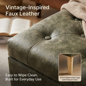 English Elm 32" Upholstered Storage Ottoman Bench with Removable Tray Lid for Bedroom or Living Room Green W2082P504454