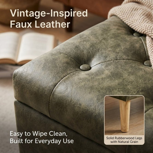 English Elm 32" Upholstered Storage Ottoman Bench with Removable Tray Lid for Bedroom or Living Room Green W2082P504454