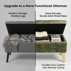 English Elm 32" Upholstered Storage Ottoman Bench with Removable Tray Lid for Bedroom or Living Room Green W2082P504454