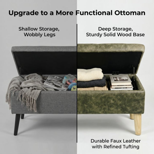 English Elm 32" Upholstered Storage Ottoman Bench with Removable Tray Lid for Bedroom or Living Room Green W2082P504454