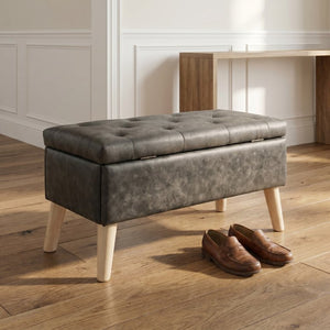 English Elm 32" Upholstered Storage Ottoman Bench with Removable Tray Lid for Bedroom or Living Room Black W2082P504467