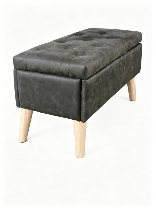 English Elm 32" Upholstered Storage Ottoman Bench with Removable Tray Lid for Bedroom or Living Room Black W2082P504467