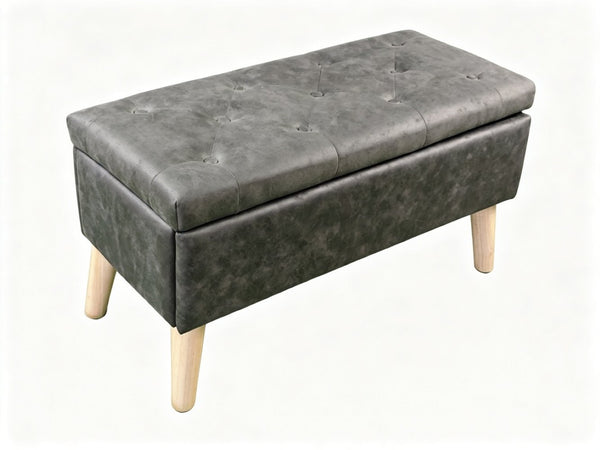 English Elm 32" Upholstered Storage Ottoman Bench with Removable Tray Lid for Bedroom or Living Room Black W2082P504467