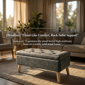 English Elm 32" Upholstered Storage Ottoman Bench with Removable Tray Lid for Bedroom or Living Room Black W2082P504467