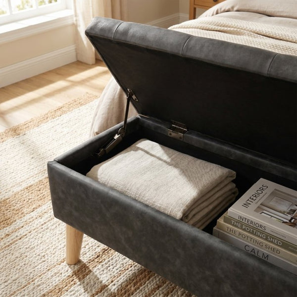 English Elm 32" Upholstered Storage Ottoman Bench with Removable Tray Lid for Bedroom or Living Room Black W2082P504467