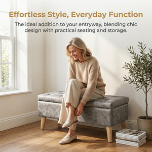 English Elm 32" Upholstered Storage Ottoman Bench with Removable Tray Lid for Bedroom or Living Room Grey W2082P504476