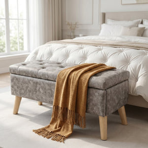 English Elm 32" Upholstered Storage Ottoman Bench with Removable Tray Lid for Bedroom or Living Room Grey W2082P504476