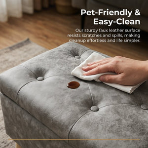 English Elm 32" Upholstered Storage Ottoman Bench with Removable Tray Lid for Bedroom or Living Room Grey W2082P504476