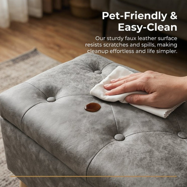 English Elm 32" Upholstered Storage Ottoman Bench with Removable Tray Lid for Bedroom or Living Room Grey W2082P504476