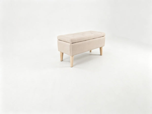 English Elm 32" Upholstered Storage Ottoman Bench with Tray Lid for Bedroom or Living Room Beige W2082P504477
