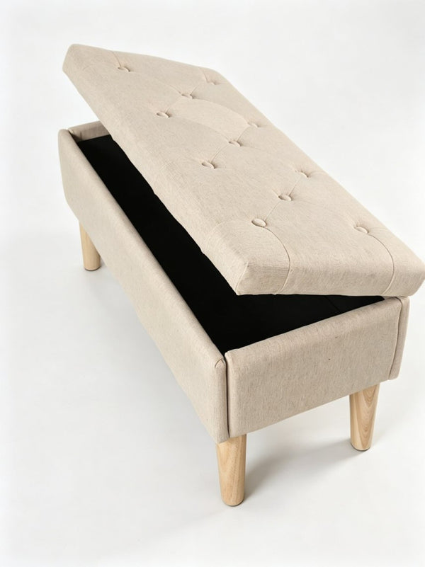 English Elm 32" Upholstered Storage Ottoman Bench with Tray Lid for Bedroom or Living Room Beige W2082P504477