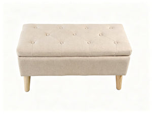 English Elm 32" Upholstered Storage Ottoman Bench with Tray Lid for Bedroom or Living Room Beige W2082P504477