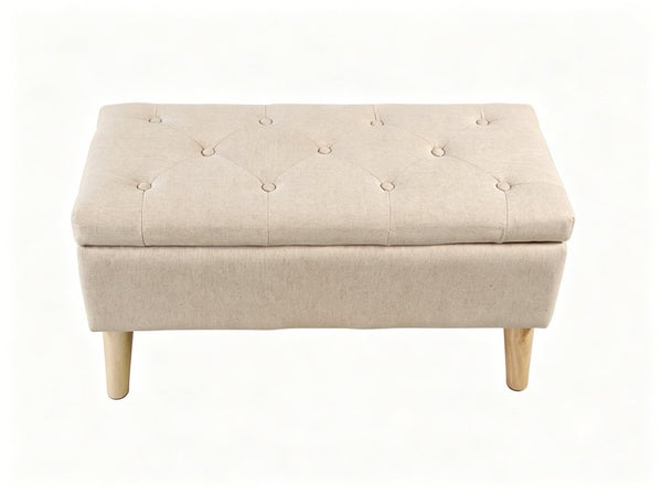 English Elm 32" Upholstered Storage Ottoman Bench with Tray Lid for Bedroom or Living Room Beige W2082P504477