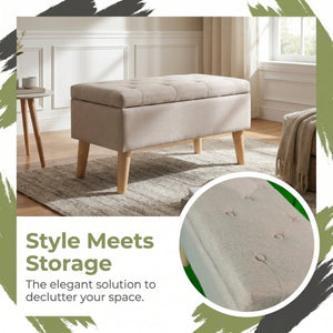 English Elm 32" Upholstered Storage Ottoman Bench with Tray Lid for Bedroom or Living Room Beige W2082P504477