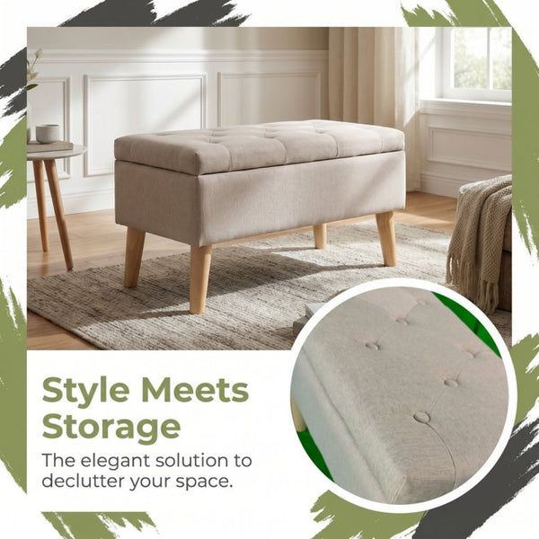 English Elm 32" Upholstered Storage Ottoman Bench with Tray Lid for Bedroom or Living Room Beige W2082P504477