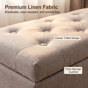 English Elm 32" Upholstered Storage Ottoman Bench with Tray Lid for Bedroom or Living Room Beige W2082P504477