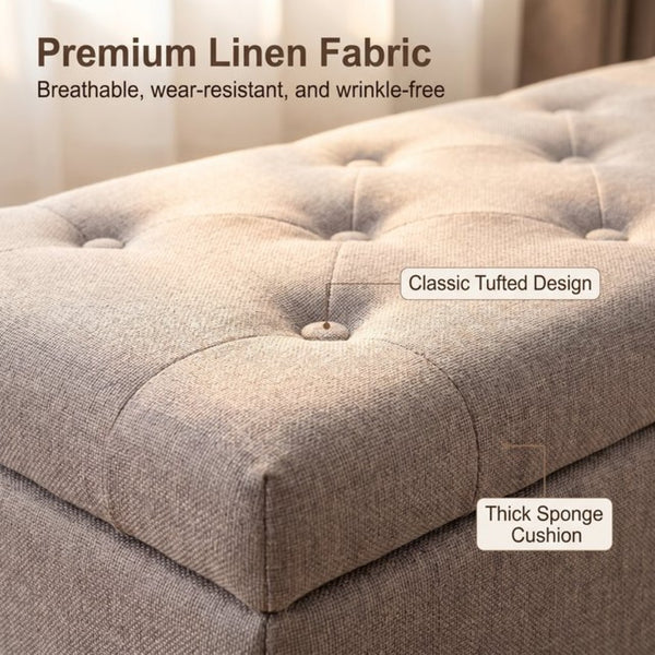 English Elm 32" Upholstered Storage Ottoman Bench with Tray Lid for Bedroom or Living Room Beige W2082P504477