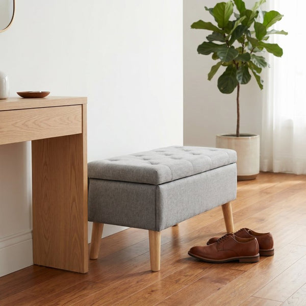 English Elm 32" Upholstered Storage Ottoman Bench with Tray Lid for Bedroom or Living Room Grey W2082P504478