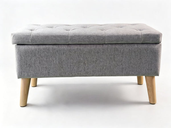 English Elm 32" Upholstered Storage Ottoman Bench with Tray Lid for Bedroom or Living Room Grey W2082P504478