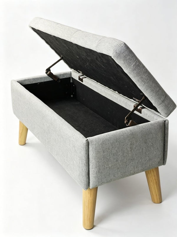 English Elm 32" Upholstered Storage Ottoman Bench with Tray Lid for Bedroom or Living Room Grey W2082P504478