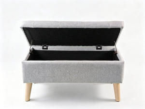 English Elm 32" Upholstered Storage Ottoman Bench with Tray Lid for Bedroom or Living Room Grey W2082P504478