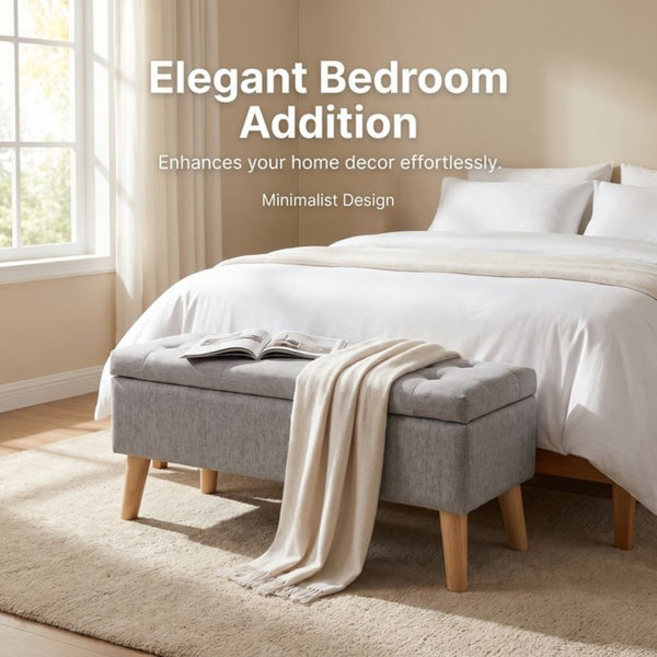 English Elm 32" Upholstered Storage Ottoman Bench with Tray Lid for Bedroom or Living Room Grey W2082P504478