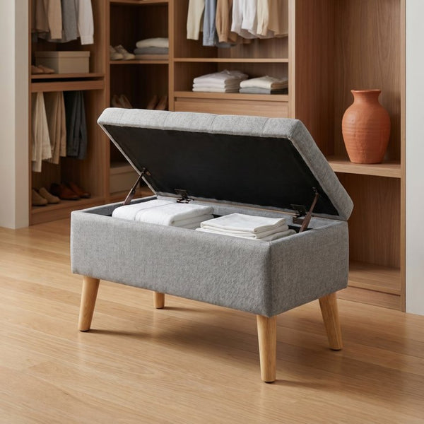 English Elm 32" Upholstered Storage Ottoman Bench with Tray Lid for Bedroom or Living Room Grey W2082P504478