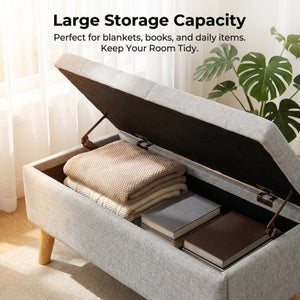 English Elm 32" Upholstered Storage Ottoman Bench with Tray Lid for Bedroom or Living Room Grey W2082P504478