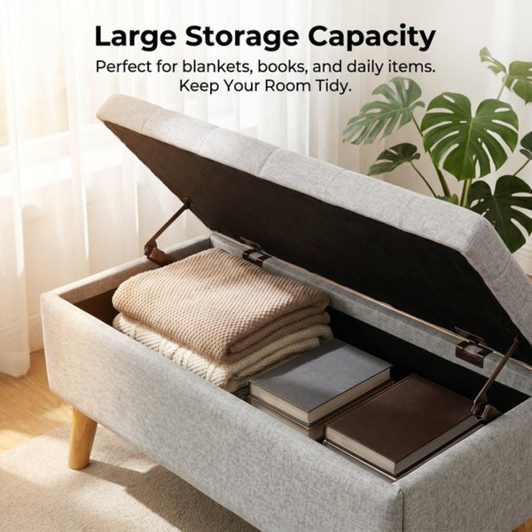 English Elm 32" Upholstered Storage Ottoman Bench with Tray Lid for Bedroom or Living Room Grey W2082P504478