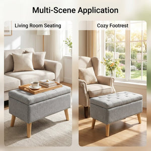 English Elm 32" Upholstered Storage Ottoman Bench with Tray Lid for Bedroom or Living Room Grey W2082P504478