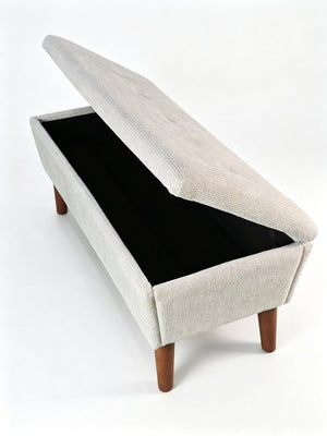 English Elm 42" Linen Upholstered Footrest Bench Tapered Wood Legs Japandi Style Bedroom Entryway W2082P504482